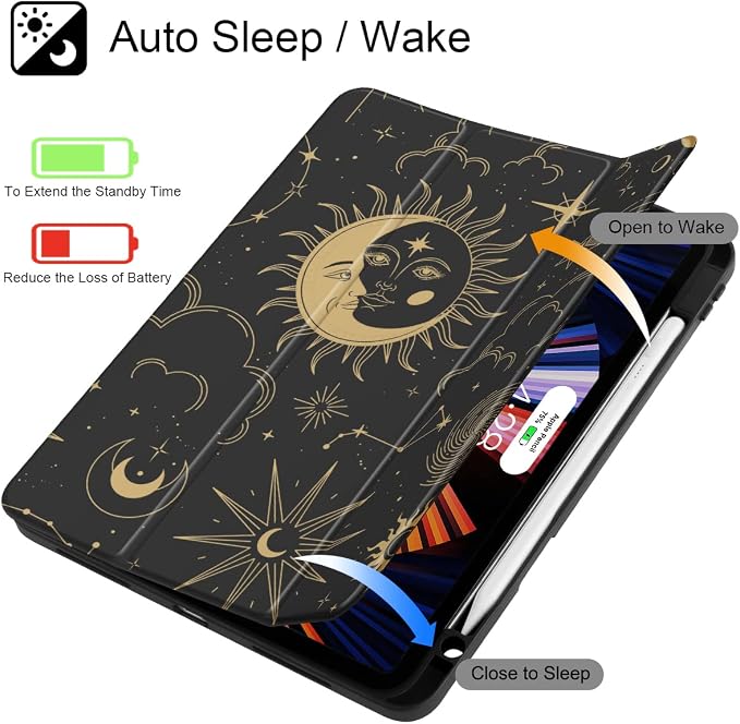 Tuiklol for iPad Pro 11 Inch 4th / 3rd / 2nd / 1st Gen (2022 2021 2020 2018) Case -Built-in Pencil Holder Shockproof Cover Clear Transparent Back Shell with Auto Wake/Sleep Black Flower
