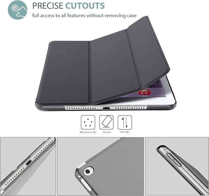 ProCase Slim Stand Case for iPad Air 2nd Gen 2014 Black | Fits Models A1566 / A1567 Ultra Slim Lightweight Protective Shell Translucent Frosted Back