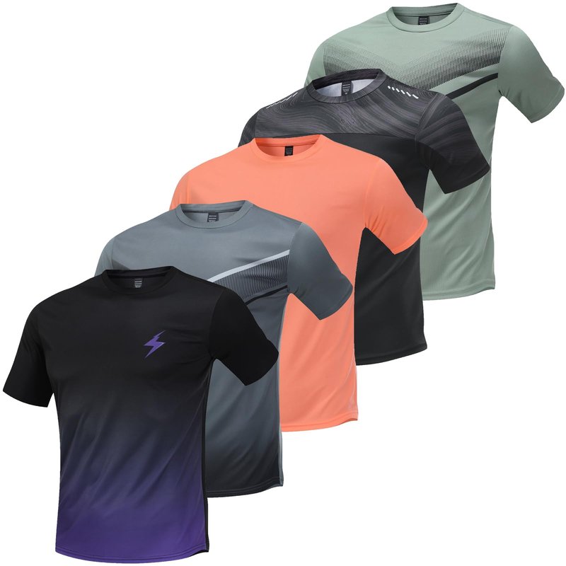 5 Pack Workout Shirts for Men Athletic Running Gym Quick Dry Short Sleeve Crew Neck T Shirts Tee Tops Bulk