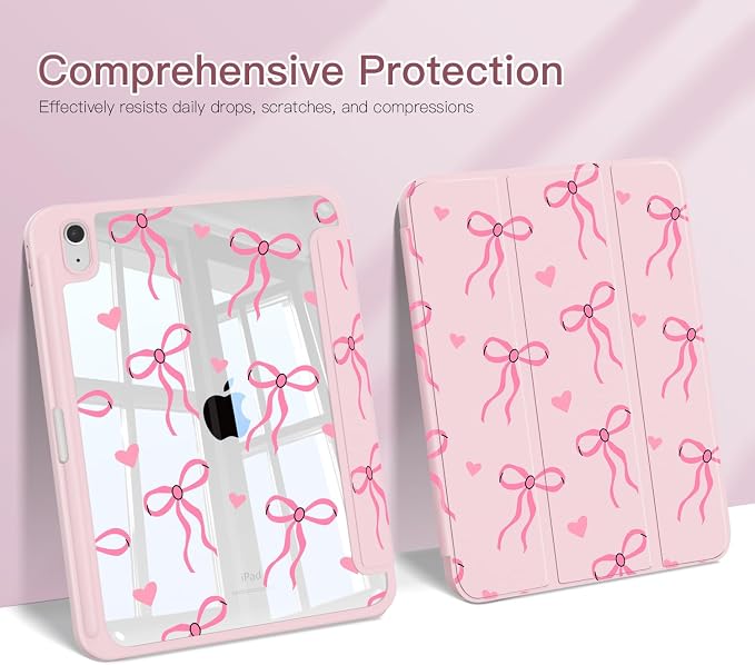 Teryeefi for 2024 iPad mini 7 Case A17 Pro for iPad mini 6th Generation Case 2021 8.3 Inch with Pencil Holder Auto Wake/Sleep Slim Clear Back Shell Cover (Blue Bow)