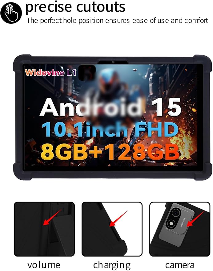 for Headwolf W6 10.1 Inch Tablet CaseBOVUGAC Soft Silicone Adjustable Stand Shockproof Kids Friendly for Headwolf W6 10.1 Tablet(Black)