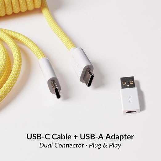 Keychron Custom Coiled Aviator USB-C Cable Black 5-Pin (GX12) Detachable Metal Connector USB-A Adapter Durable Braided Cable for Mechanical Keyboards Charging &amp Data Transfer