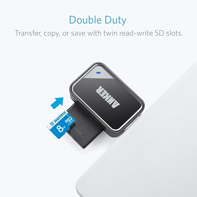 Anker USB 3.0 Micro SD Card Reader, 5Gbps 2-in-1 SD Card Reader to USB Adapter for SDXC, SDHC, MMC, RS-MMC, Micro SDXC, Micro SD, Micro SDHC, UHS-I Cards - USB A CardReader