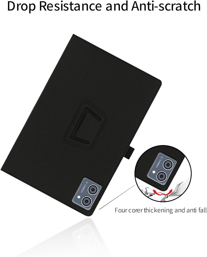 for DigiLand s10 10.1 Inch Android Tablet CaseBOVUGAC Folding Stand Protective Cover with Pencil Holder and Wrist StrapFull Protection Premium PUScratch Resistant(Black)