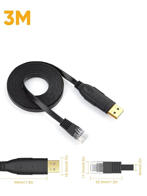 CableCreation USB Console Cable USB to RJ45 Serial Adapter 10FT/ 3M Black | Compatible with Router/Switch of Cisco NETGEAR Windows Linux System