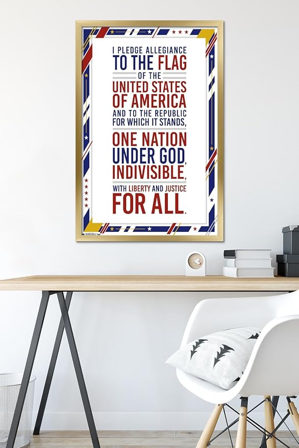 Trends International The United States Of America - Pledge Of Allegiance Wall Poster, 22.375" x 34", Gold Framed Version