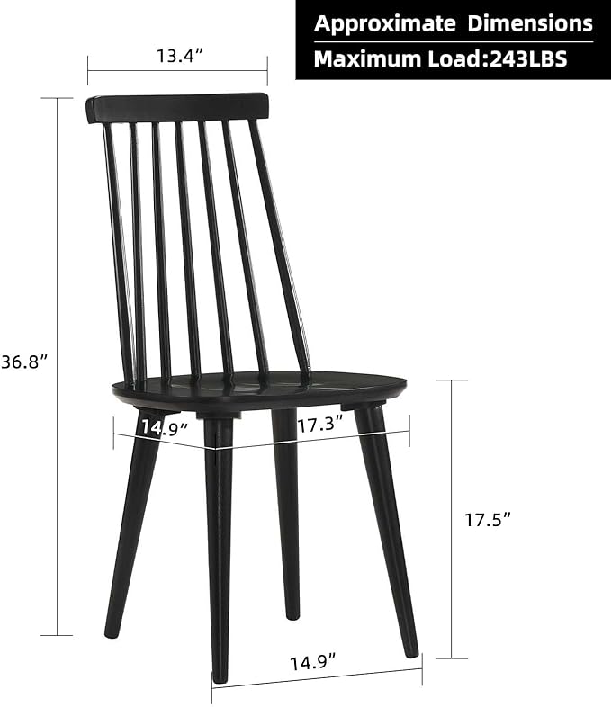DUHOME Black Windsor Wooden Dining Chairs Set of 8, Wood Dining Room Chair Black Spindle Side Kitchen Room Country Farmhouse Chairs