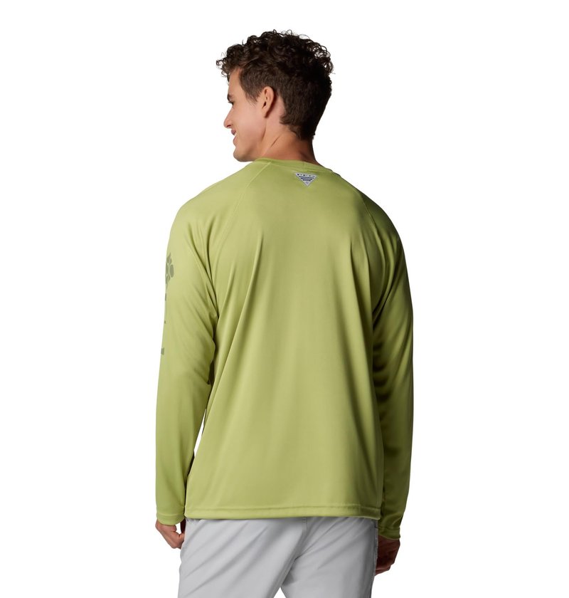 Columbia Men's PFG Terminal Tackle Long Sleeve Fishing Shirt, Pear/Cypress Logo, 3X Tall