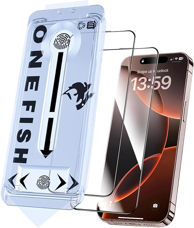 OneFish Screen Protector for iphone 13 Pro Max/14 Plus 9H Hardness HD Clarity Tempered Glass Film with Auto Dust-Elimination Bubble Free Easy Installation2Pack