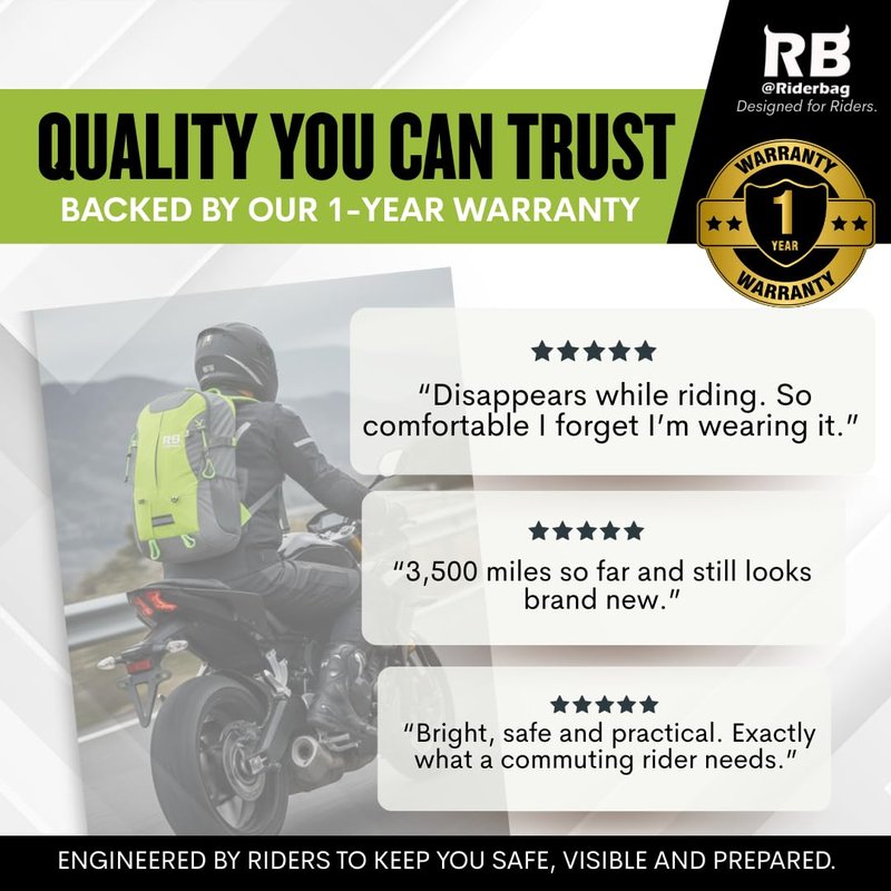 riderbag Reflective Motorcycle Backpack, Hi Viz Commuter Riding Bag