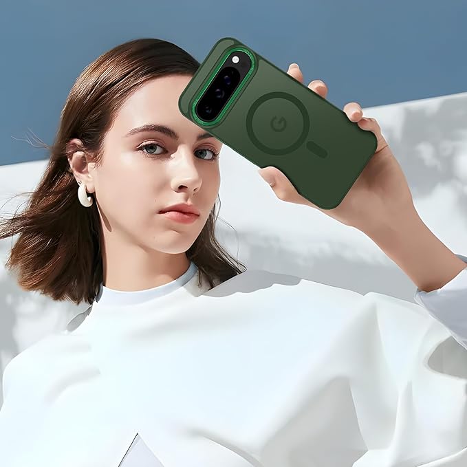 Magnetic for Google Pixel 9 Pro XL Case, [Military Grade Drop Protection] [Compatible with MagSafe] Shockproof Slim Translucent Matte Anti-Slip for Women Girls Men Case, Forest Green