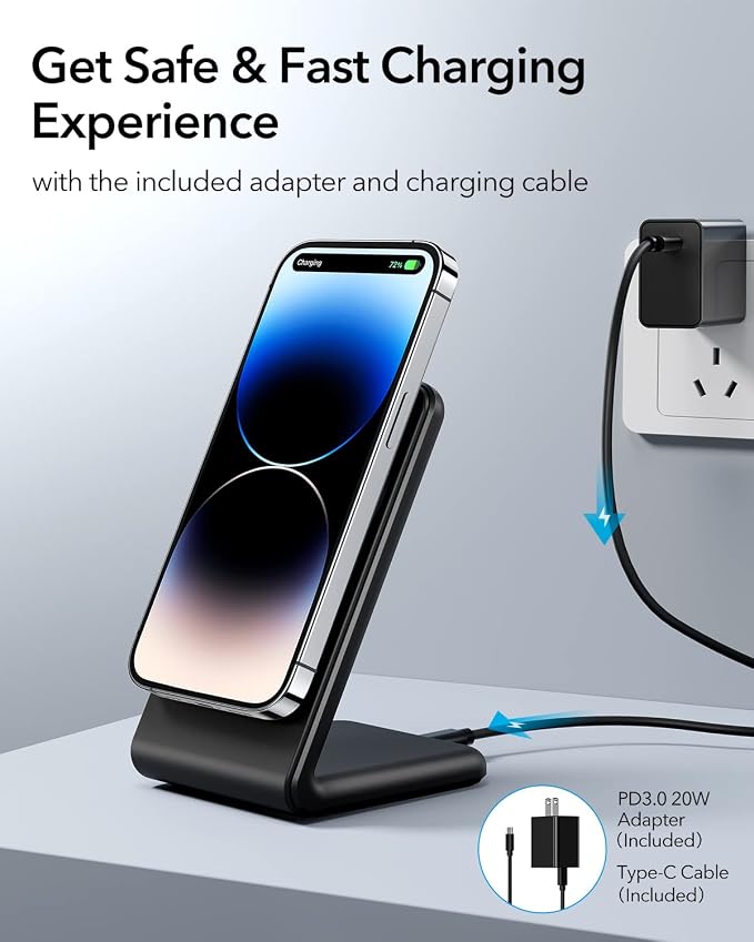 Meifigno Magnetic Wireless Charger Designed for iPhone 16 Pro Max/15/14/13/12 Series Fast Charging with PD 20W USB-C Adapter &amp Cable Compatible with MagSafe Charger Stand Black