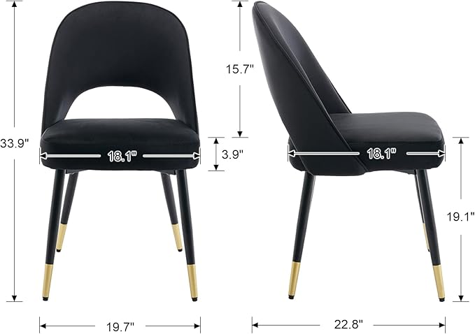 DUOMAY Modern Dining Chair Set of 4 with Open Back, Velvet Upholstered Armless Chair with Metal Frame Side Chair for Kitchen Dining Room Living Room, Black