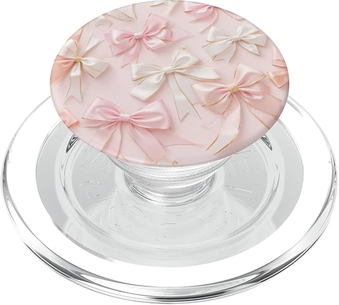 Pink White Bow Pattern Girly Illustration Print PopSockets PopWallet for MagSafe