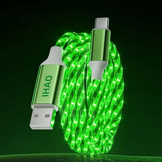 IHAO Multi Ports Light-Up USB Cable USBA to USBC/MicroUSB Cable Durable Fast Charging Cable with Visible Current Flow As Night Light Use-3in1 Blue