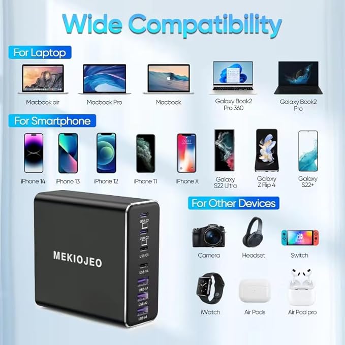 Aluminum Alloy 220W USB C Charger 7 Port Fast Charging Station,65W USB C Laptop Charger Compatible with MacBook Pro/Air (Black)