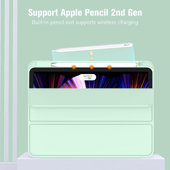 New iPad Pro 11 Inch Case 2022(4th Gen)/2021(3rd Gen)/2020(2nd Gen) with Pencil HolderSmart iPad Case [Support Touch ID and Auto Wake/Sleep] with Auto 2nd Gen Pencil Charging (Deep Pink)