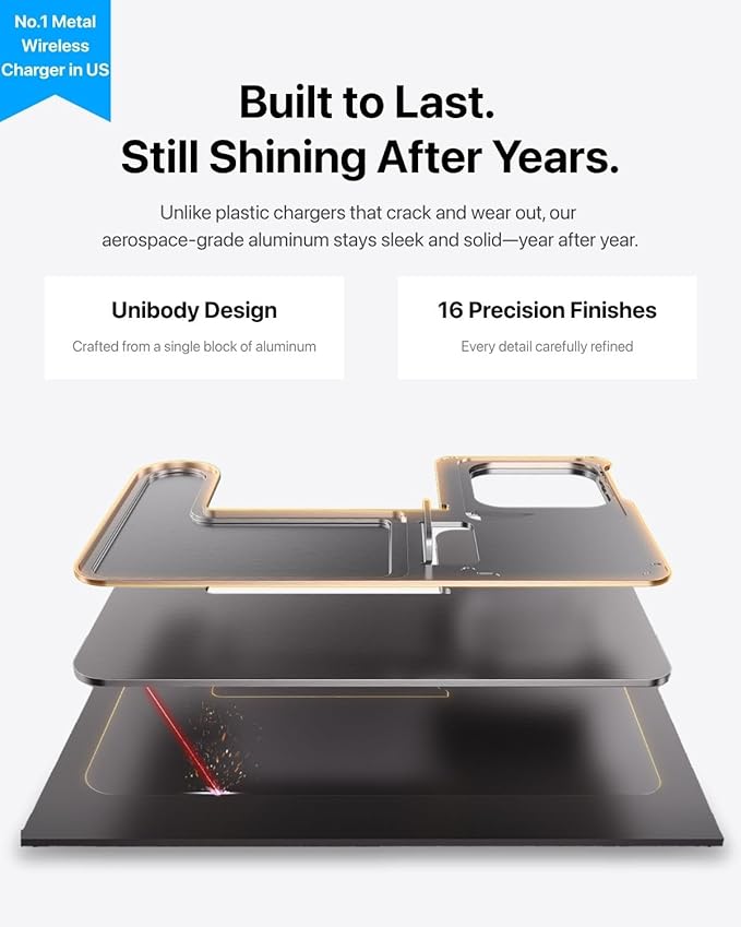 Intoval 3 in 1 Wireless Charger for iPhone 17/16/15/14/13/12,Wireless Charging Station for Apple Devices, Aluminum Charging Stand for iWatch 11 10 9 Ultra 3/2 SE 3/2,for AirPods 4 3 2 Pro 3/2