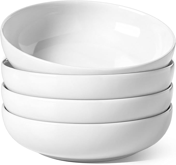 LE TAUCI Pasta Bowls 45 oz, Salad Bowls Set for Serving Soup, Pasta, Noodle, Dinner, Large Kitchen Bowl Plates, Microwave Safe - 8.5 Inch, Set of 4, White