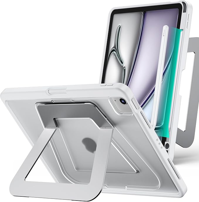 Slim Kickstand Case for iPad Air 11-inch (M2 M3 M4)/Air 5th 4th Gen/Pro 11 | Ultra-Stable Metal Stand Landscape/Portrait Multi-Angles PC Hard Back TPU Soft Edges Shockproof with Pencil Holder