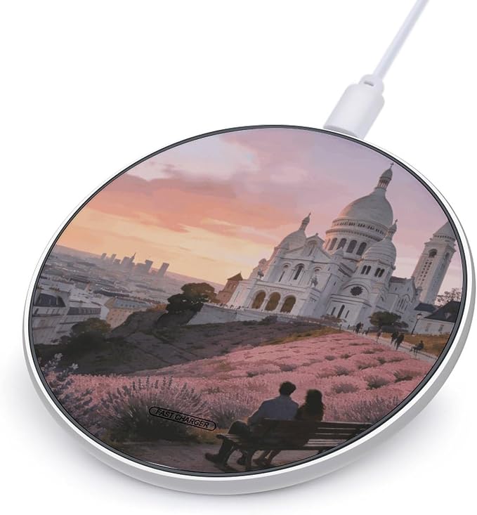 Sacred Heart and Flower Slope Wireless Charger with Aluminum Alloy Frame Qi Certified Fast Wireless Charging Pad 10W Charging Station Portable Phone Charger for All Wireless Charging Phone
