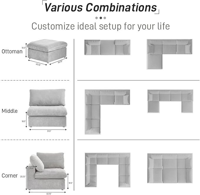 Cloud Modular Sectional Sofa Couch,160.6" U Shaped Convertible Couches with Storage Ottoman for Living Room,Minimalist Deep Sofa Couches,Sofa Covers Washable&Replaceable(Grey)