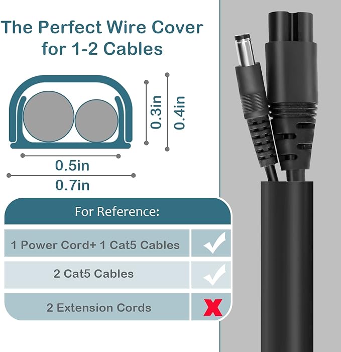 ZhiYo Wire Covers for 2 Cords, Cord Hider on Wall Mounted, 68in Cord Cover Kit, Cable Cover Paintable, Cable Concealer for Extension Cord/Ethernet Cable/Speaker Wire Hider, Black W0.7in H0.4in