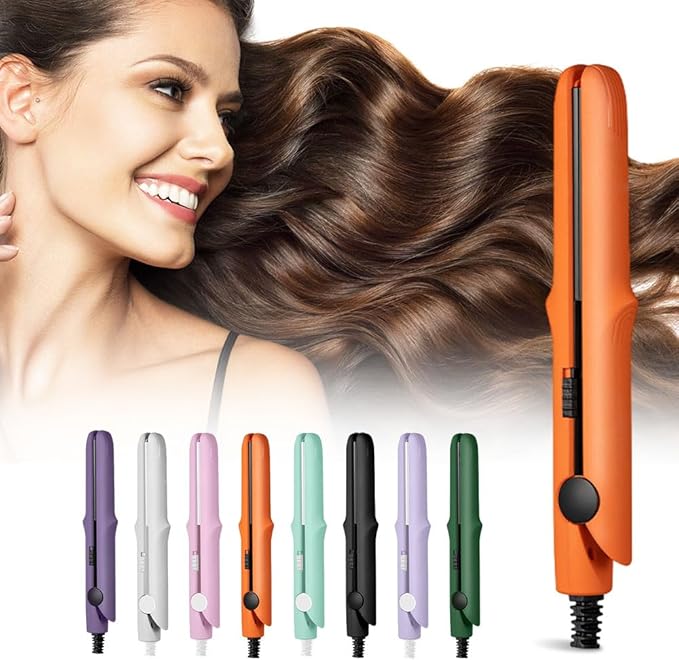2026 New Mini Curling Iron for Short Hair, 2 in 1 Mini Curling Wand & Flat Iron Hair Straightener, Dual-Purpose Curling Iron, Portable Travel Curling Wand Hair Straightener (Orange)