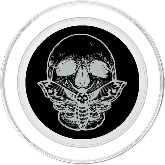 Wicca Pagan Symbol White Skull Moth Occult Gift Black Base PopSockets Adhesive PopGrip