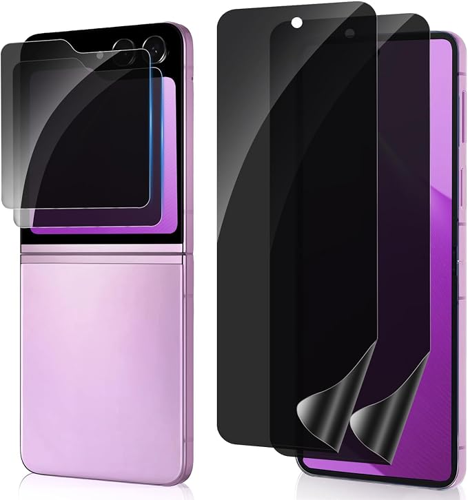 2 Sets Privacy Screen Protector for Samsung Galaxy Z Flip 5 6.7 | Inside Flexible TPU Hydrogel Film + Front Anti-Spy Tempered Glass Screen Protector Anti Scratch Self-Healing Case Friendly
