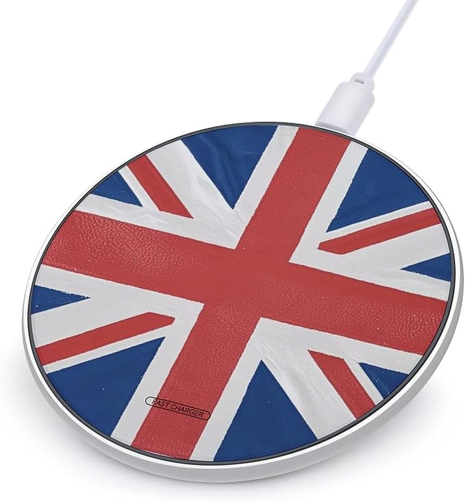British Flag Wireless Charger Aluminum Alloy Frame 10W Fast Charging Pad with Indicator Light 6mm Thin &amp Portable Wireless Charging Pad for Travel Home Office Desk