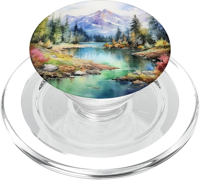 Watercolor Mountains Landscape Lake Nature PopSockets PopGrip for MagSafe