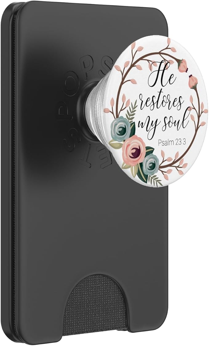 Christian Bible Verse He Restores My Soul Floral Design PopSockets Adhesive PopGrip