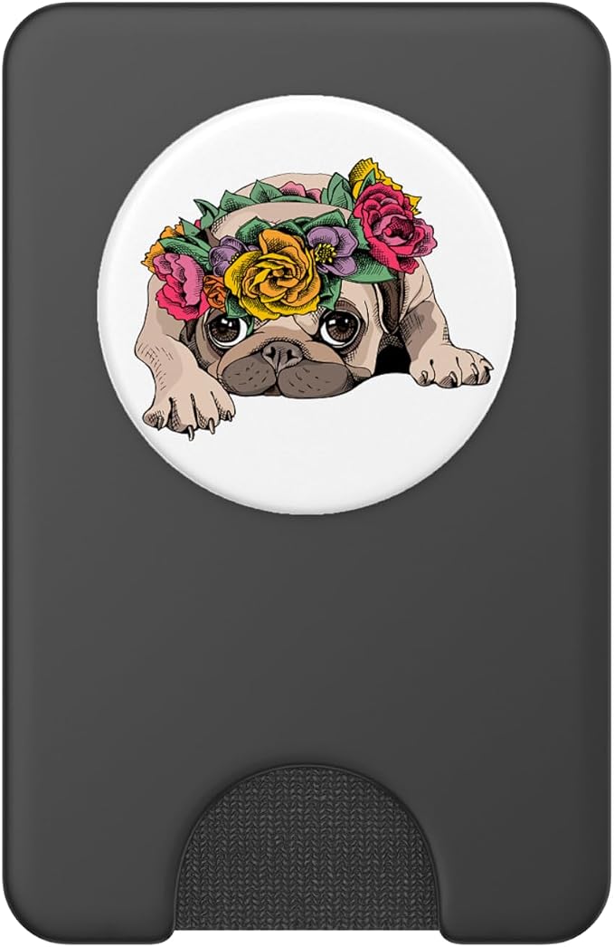 Cute Pug Pop Socket Flower Rose Floral Colorful On White PopSockets Adhesive PopGrip
