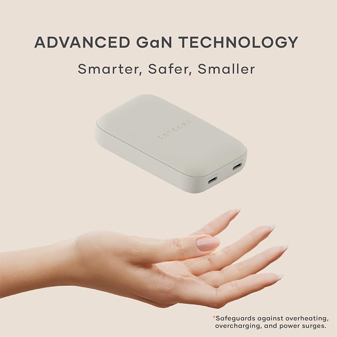 Satechi OntheGo 67W GaN Wall Charger PD 3.0 + PPS Dual USB-C Ports Black | Dual USB-C ports 45W+20W split-charging mode fits MacBook iPad iPhone 17 Galaxy Pixel Steam Deck