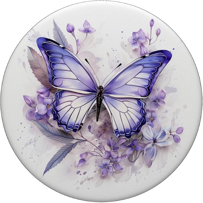 Purple Butterflies with Flowers Floral Butterfly PopSockets PopGrip for MagSafe