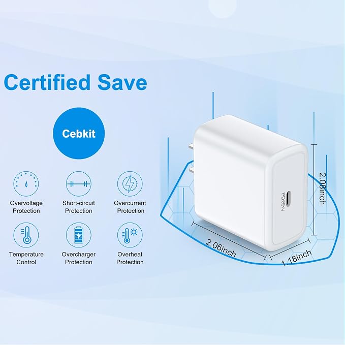 65W USB C Charger Block for iPhone 17 16 15 14 13 12 11 Pro Max Plus | PD 3.0 Super Fast Charging Wall Charger USBC Power Adapter Type C Brick Cube for Samsung Galaxy S26 Ultra S25 S24 S23
