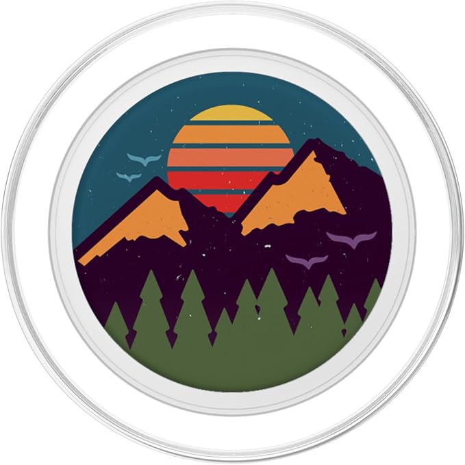 Retro Sunset Pine Trees &amp Mountain Scene PopSockets Adhesive PopGrip