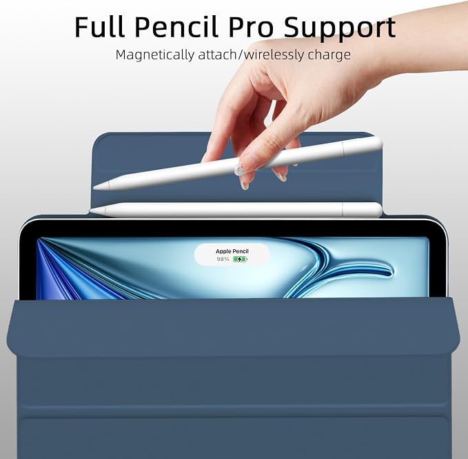 for iPad Air 13 inch M4/M3/M2 Case (2026/2025/2024Model A3268/A3269/A3271) Auto Sleep/Wake and Magnetic Closure Slim Trifold Stand Case PU Leather Cover Support Apple Pencil Pro Black