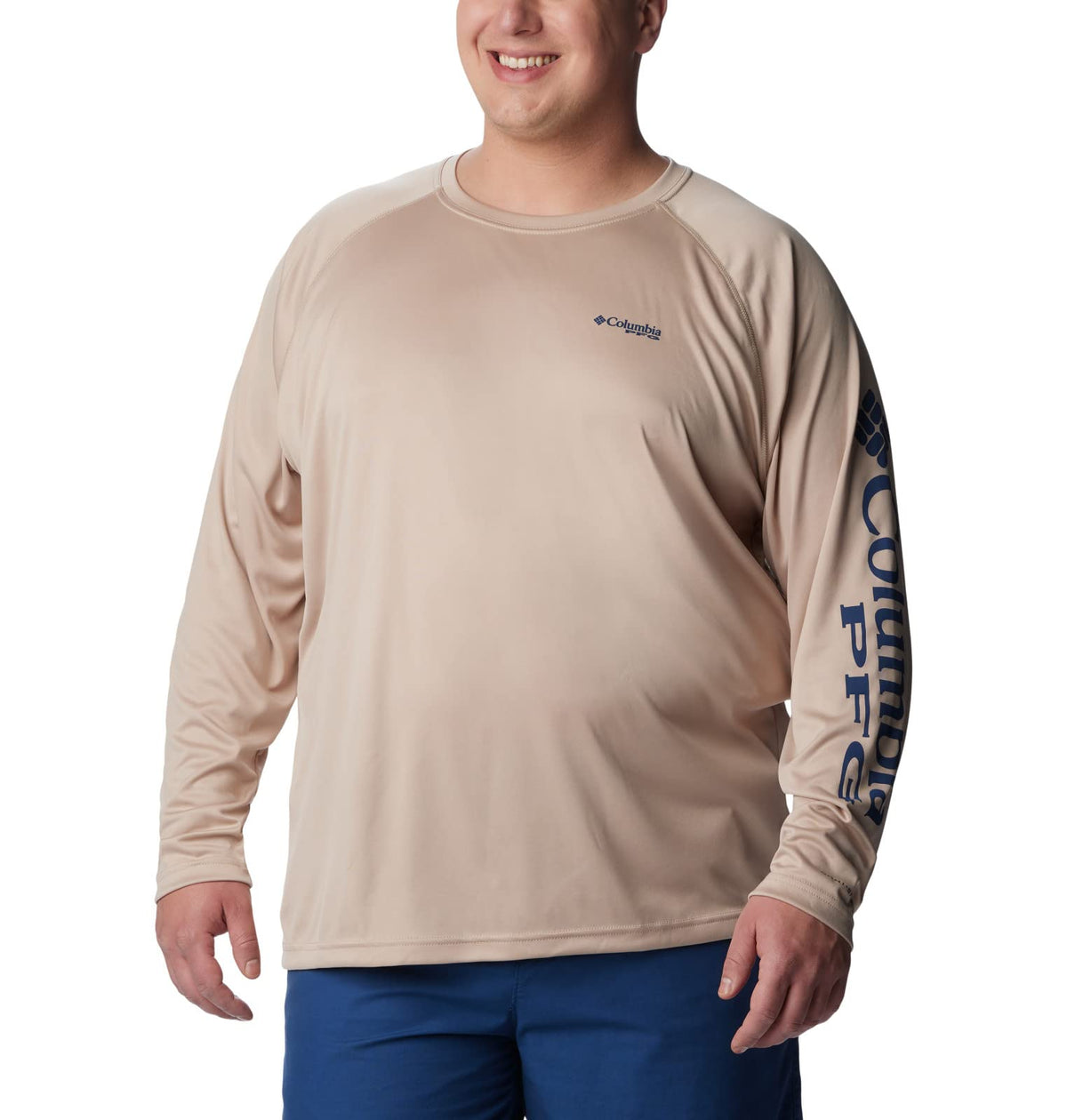 Columbia Men's Terminal Tackle Long Sleeve Shirt, Ancient Fossil/Carbon Logo, 1X Big
