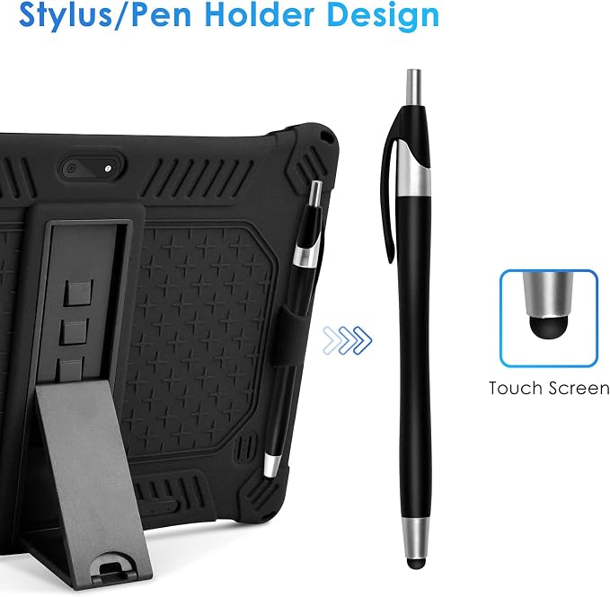DETUOSI Case for YELLYOUTH 10.1 Tablet Soft Silicone Lightweight Case Compatible with Dragon Touch Notepad K10 ZONKO 10.1 Beyond Tab 10.1 with Stylus Pen and Shoulder Strap Black