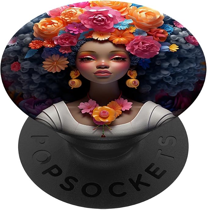Proud Afro Queen Girl Floral Hair Melanin Black Women Pride PopSockets Adhesive PopGrip
