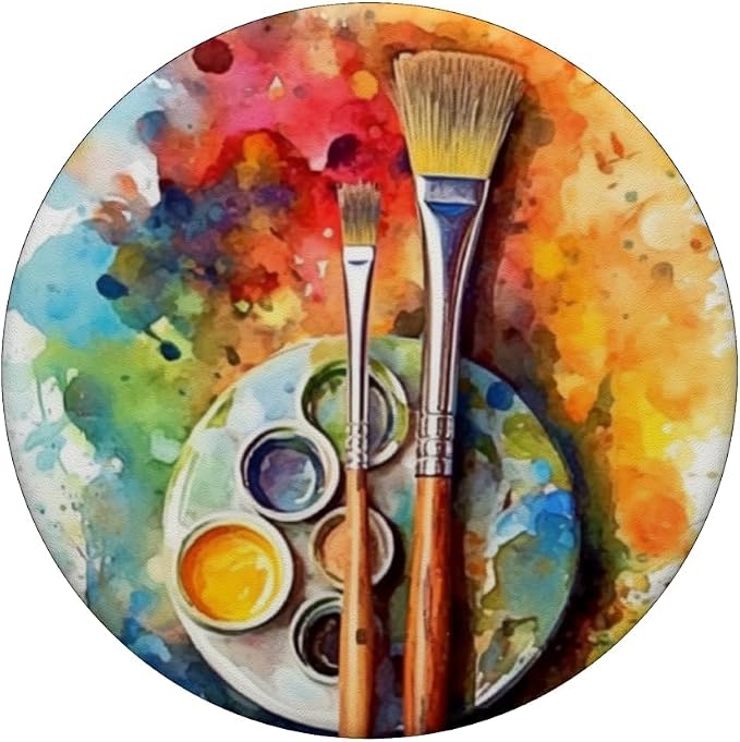 Watercolor Paints Palette And Paintbrush Painter Artists PopSockets Adhesive PopGrip