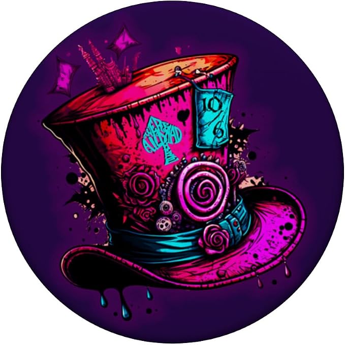 We're All Mad Here Pink Steampunk Alice in Wonderland Hat PopSockets Adhesive PopGrip