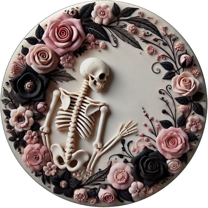 Whimsigoth Skeleton Pink Black Floral Skull Roses Halloween PopSockets Standard PopGrip