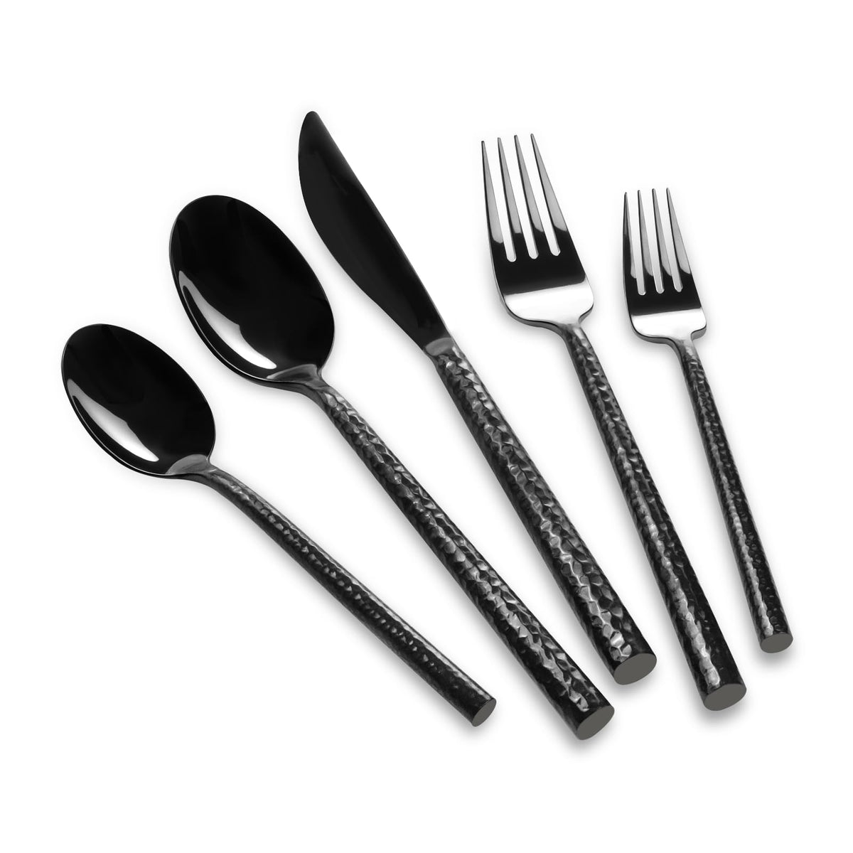 Kelenfer Gold Flatware Set Round Hammered Handle 20 Pieces Service for 4