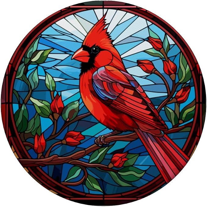 Stained Glass Red Cardinal Bird Christmas Cute Bird Lovers PopSockets Adhesive PopGrip