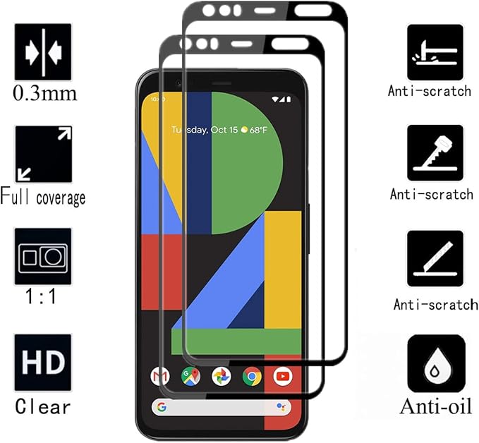 for Pixel 4 Black Silk Screen Protector [2PACK] Full Coverage Anti-scratch Case Friendly Screen Tempered Glass Protective Film for Google Pixel 4 G020I G020M G020N (5.7-INCH)