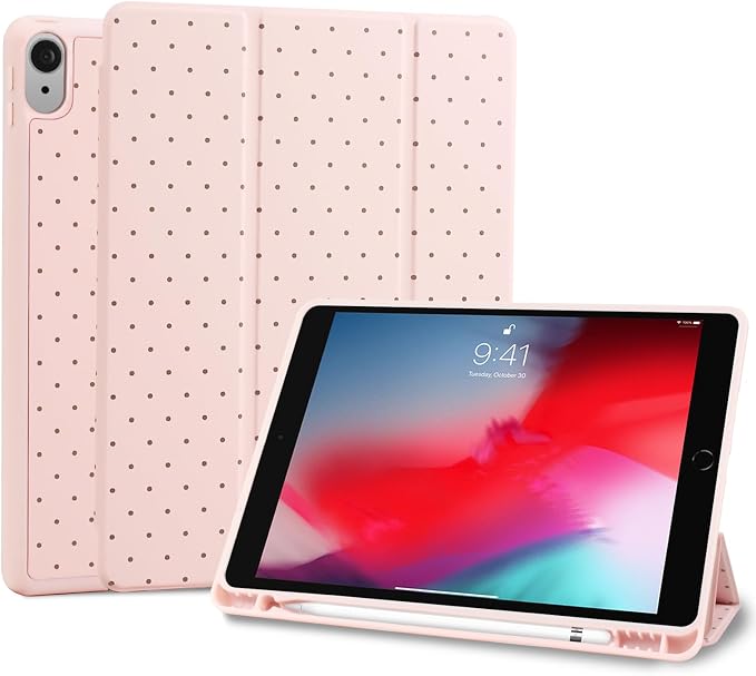 Trifold Stand Case for iPad Air 11 Inch M4/M3/M2 (8th 2026/7th 2025/6th 2024) iPad Air 10.9 Inch 5th/4th Generation (2022/2020) Trendy Cute Polkad Dot Print Aesthetic Pattern Design-Black