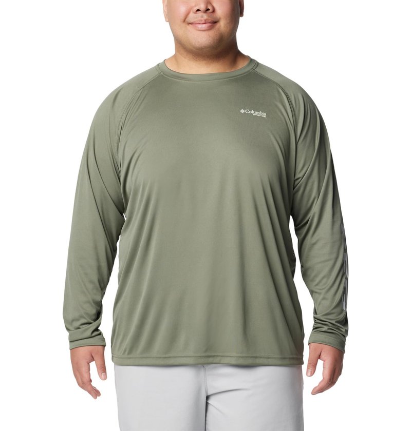 Columbia Men's PFG Terminal Tackle Long Sleeve Fishing Shirt, Cypress/Cool Grey Logo, 3X Tall